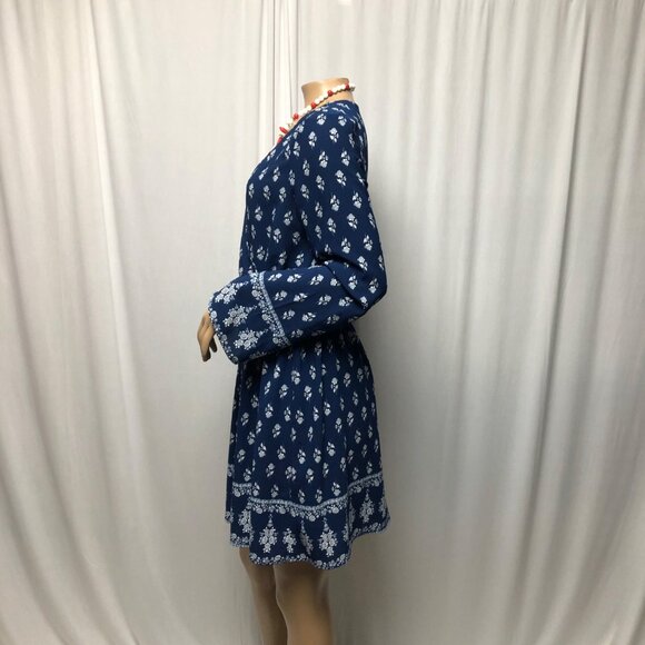 Xhileration Dress Womens Size Small Blue White Floral Long Sleeve V-Neck Boho - Picture 3 of 7